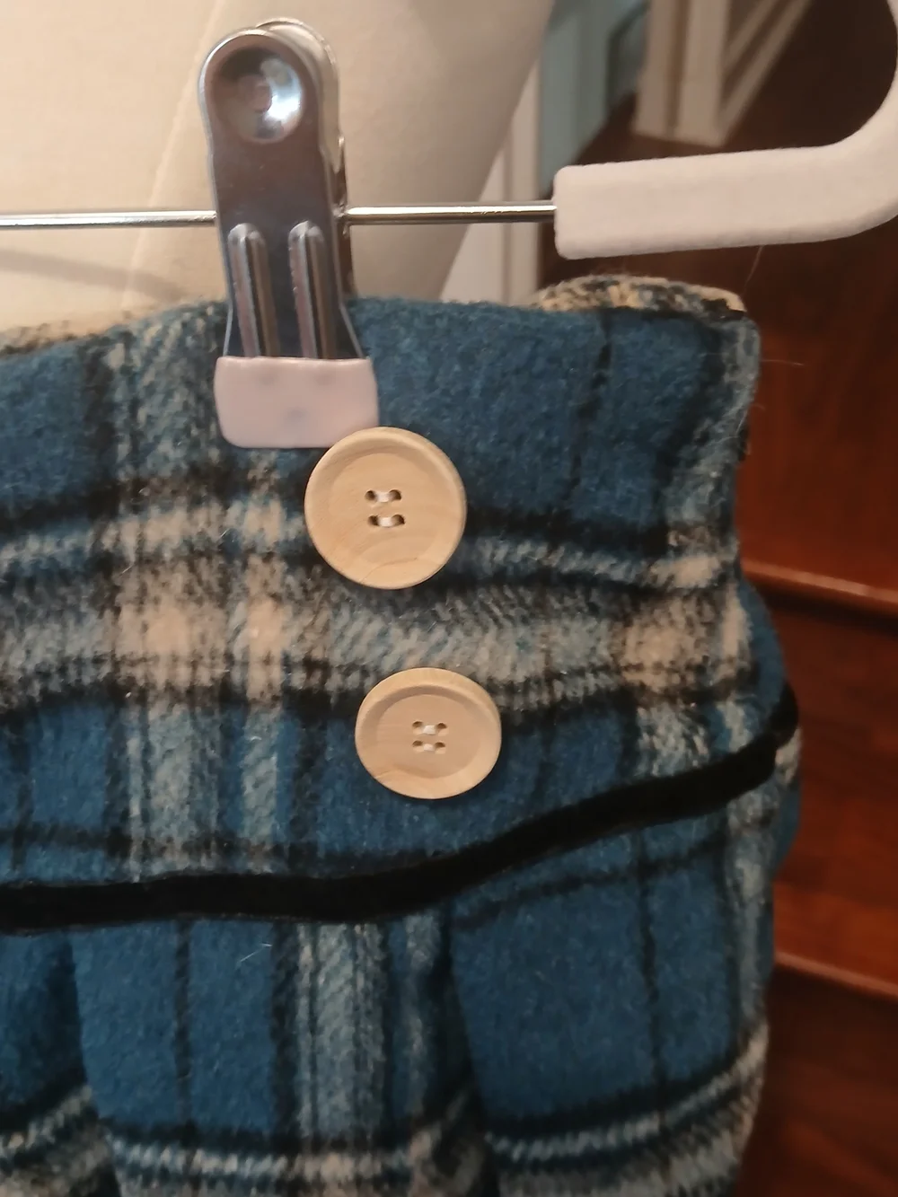 Plaid Blue Pleated Mini Skirt with Button Waist